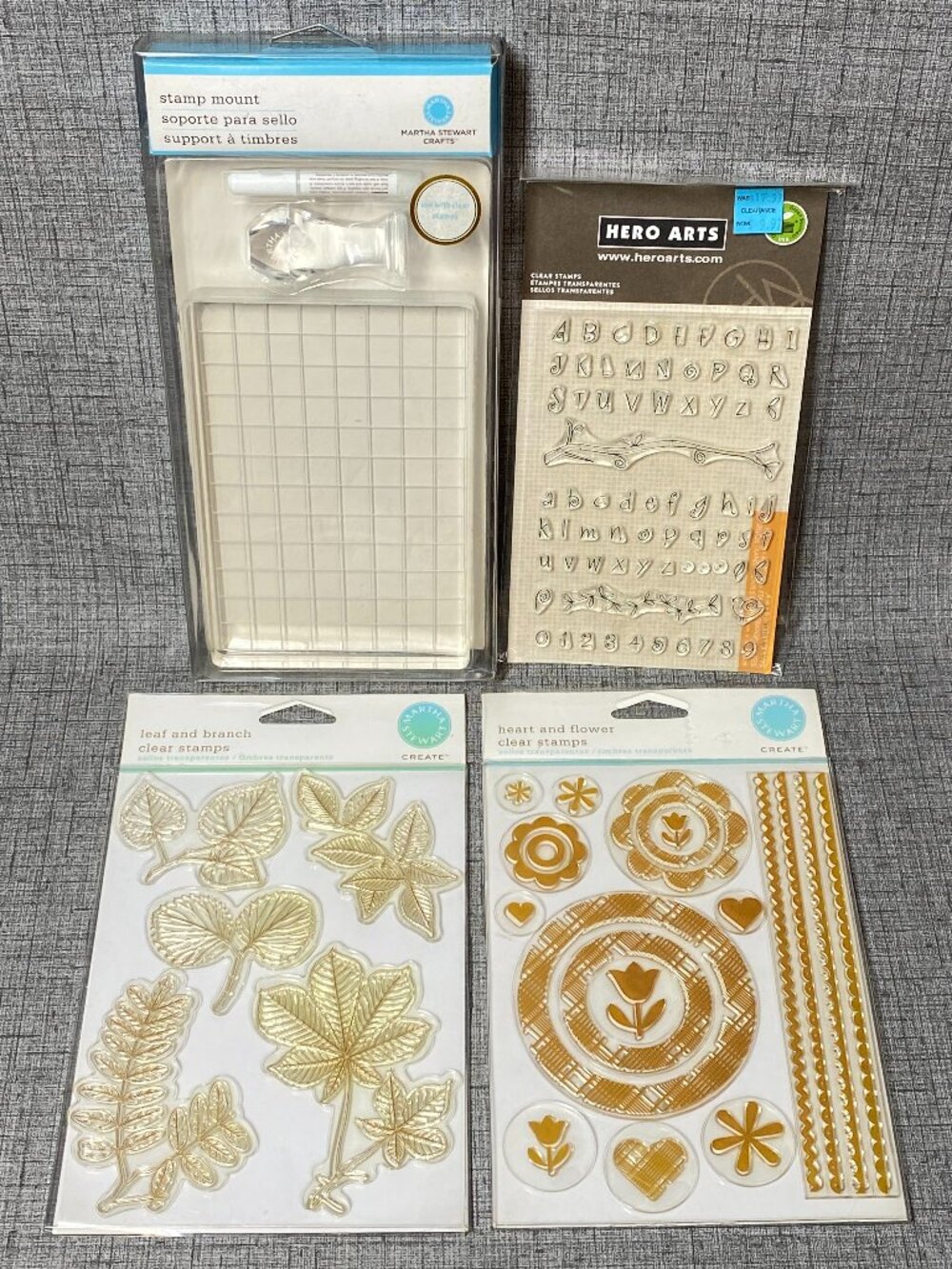 NOS Martha Stewart Clear Acrylic 4x6 Stamp Mount & Clear Cling Stamp Sets Lot